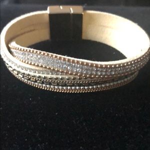 2 Chic Suede Cream Embellished Wrap Bracelet